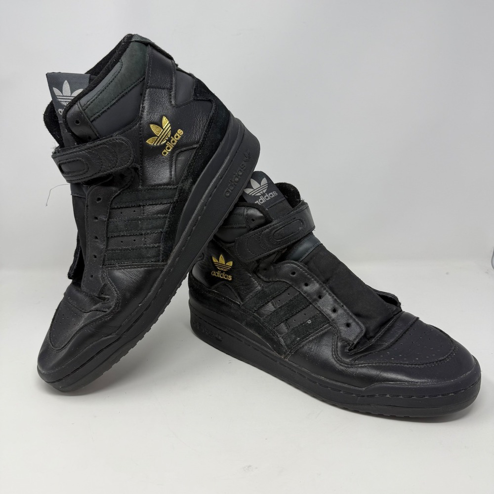 Adidas Forum Mid Triple Black Gold ID7315 Mens 11.5 Basketball Shoes No Laces